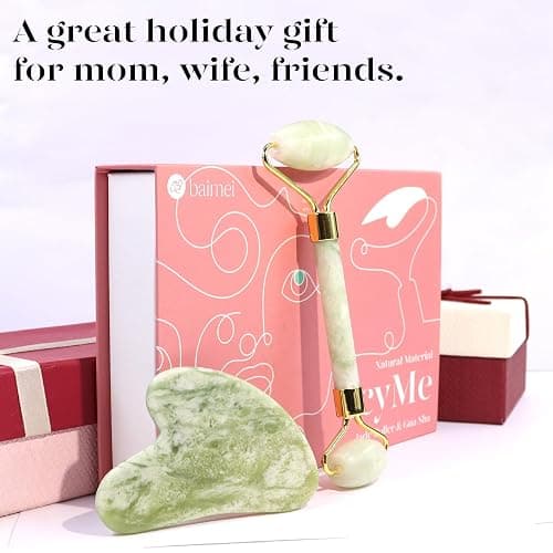 BAIMEI IcyMe Jade Roller & Gua Sha Set Face Roller and Gua Sha Facial Tools for Skin Care Routine and Puffiness, Self Care Gift for Men Women - Light Green thumbnail 6