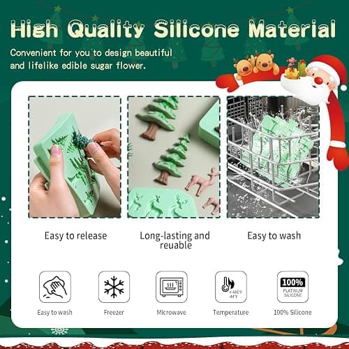 Christmas Silicone Molds,Tree Cake Decorations Mold,Christmas Tree Fondant Molds Sets For Cupcake Topper Decorating Tools Chocolate Candy Gum Paste Polymer Clay Resin-6 Cavity thumbnail 4