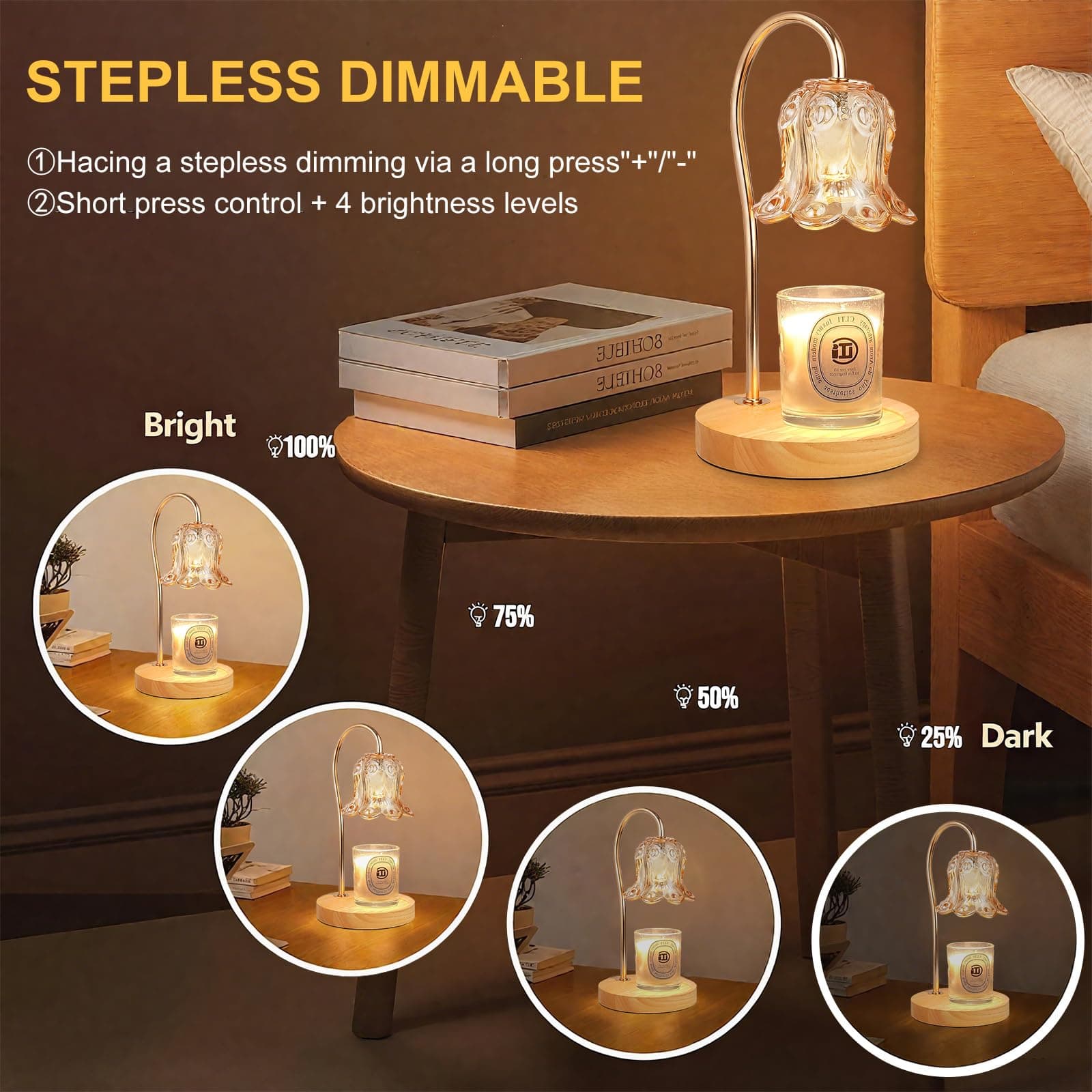 Candle Warmer Lamp with Timer Dimmer & Delayed Shutdown,Electric Candle Warmer,Vintage Flower Lily lamp,Wax Melt Warmer for Jar Candles with 2 Bulbs,Gifts for Women, Home Bedroom Decor thumbnail 2