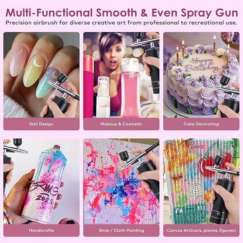 Airbrush Kit with Compressor, Bornbyme Airbrush for Nails Paint Sprayer DIY Air Brush Spray Gun for Painting, Ombre Nails, Makeup, Cake Baking, Barber and Tattoo, Black thumbnail 2