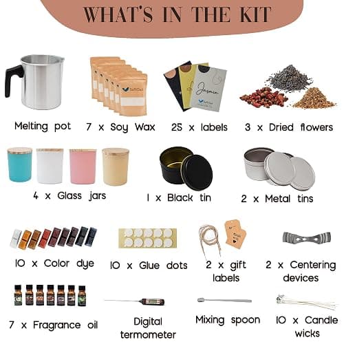 SoftOwl Premium Soy Candle Making Kit - Full Set - Soy Wax, Big 7oz Jars & Tins, 7 Pleasant Scents, Color Dyes & More - Perfect as Home Decorations - DIY Starter Scented Candles Making Kit thumbnail 2