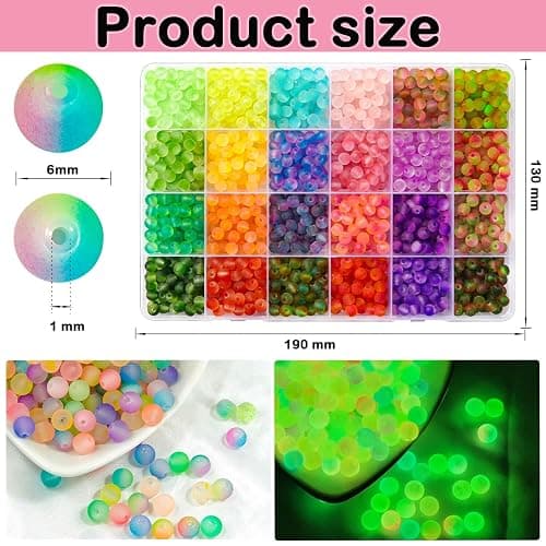 JHYlilia Glow in The Dark Glass Beads for Jewelry Making, 1600Pcs 6MM 24 Grids Crystal Gemstone Beads Round Spacer DIY Craft Bead for Bracelet Necklace Earrings Phone Lanyard Wedding Decor thumbnail 3