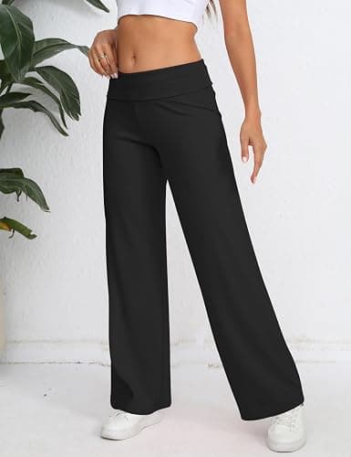 HeSaYep Women's Wide Leg Sweatpants Workout Lounge Pants Fold Over Low Rise Yoga Pants thumbnail 4
