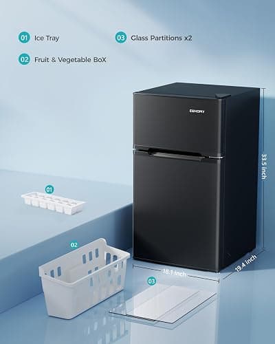 EUHOMY Mini Fridge with Freezer, 3.2 Cu.Ft Mini Refrigerator, Dorm Fridge with 2 Door For Bedroom/Apartment/Office-Food Storage Cooling Drink, Black thumbnail 2