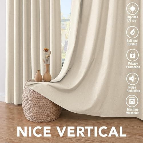 H.VERSAILTEX 100% Blackout Curtains for Bedroom Thermal Insulated Linen Textured Curtains Heat and Full Light Blocking Drapes Living Room Curtains 2 Panel Sets, 42x54 Inch, Bleached Sand thumbnail 8