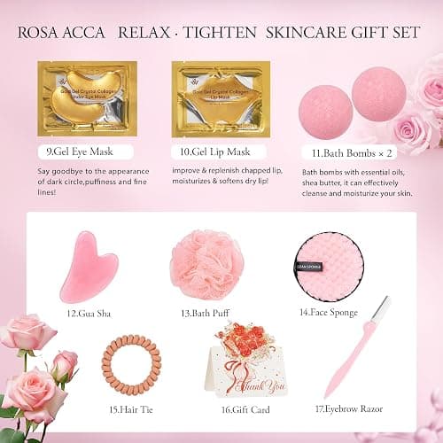 Rose 23 Pcs Facial Skin Care Set, Luxury Bath and Body Gifts for Women, Spa & Self-Care Gifts, Sheet Mask, Eye Mask, Gua Sha, Cream, Face Oil, Birthday, Christmas, Valentines, Mother Day, Girlfriend thumbnail 5