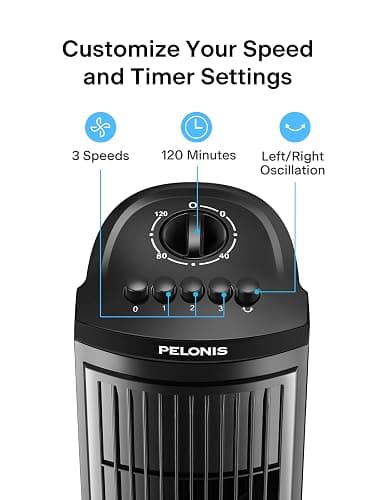 PELONIS 30 Inch Tower Fan for Bedroom, Quiet Oscillating Standing Fan with 3 Speeds, Portable Cooling Fan for Home Office Dorm Room, Auto-off Timer, Black, PFT28A2BBB thumbnail 7