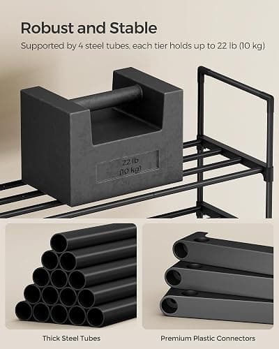 SONGMICS Shoe Rack, 3-Tier Shoe Organizer, Metal Storage Shelf | for Entryway, Upright or Upside Down, for 16-20 Pairs, Stackable, 11.8 x 36.2 x 21.7 Inches, Black ULSA303B02 thumbnail 7