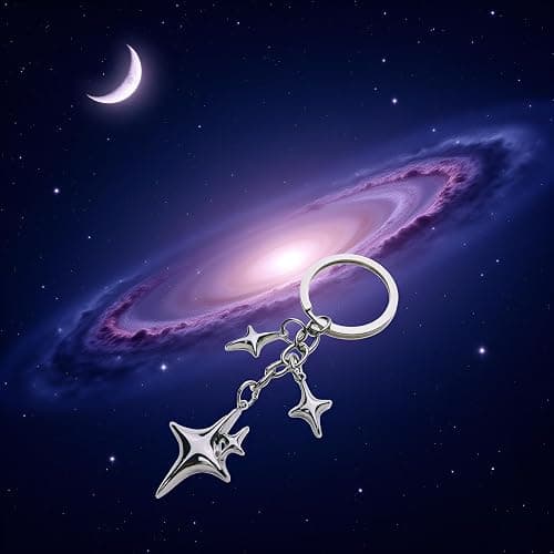 1Pc Silver Cute Star Moon KeychainStainless Steel Key Ring Purse Handbag Backpack Bag Charms Car Holder Convenient to Carry Decoration Small in Size,Keyrings Aesthetic Accessories thumbnail 7