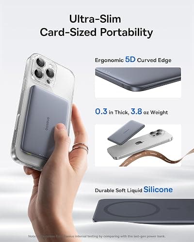 Baseus Picogo AM41 Power Bank, 0.3" Ultra Slim 5000mAh Magsafe Powerbank, PD 20W Fast Charging, Portable, Mini Wireless Magnetic Battery Pack with USB C Cable for iPhone 17 Air/16/15/14/13, Space Grey thumbnail 2