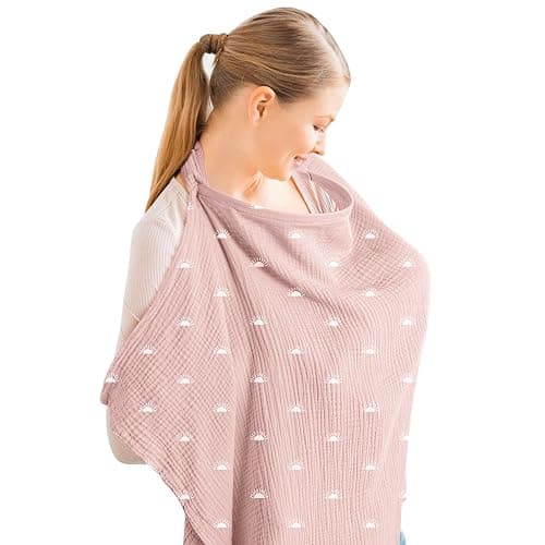 Konssy Muslin Nursing Cover Up for Breastfeeding with Rigid Hoop | 100% Cotton Nursing Apron, Lightweight & Breathable, Carseat Canopy, Breast Feeding Covers for Women - Image 1