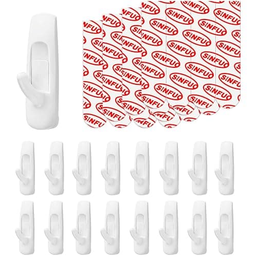 Sinfuo Utility Wall Hooks for Hanging Medium 16 Hooks, Damage Free Hanging Wall with Adhesive 20 Strips, Heavy Duty Adhesive Damage Free for Key Holder, Coat, Door, Shower - Image 1