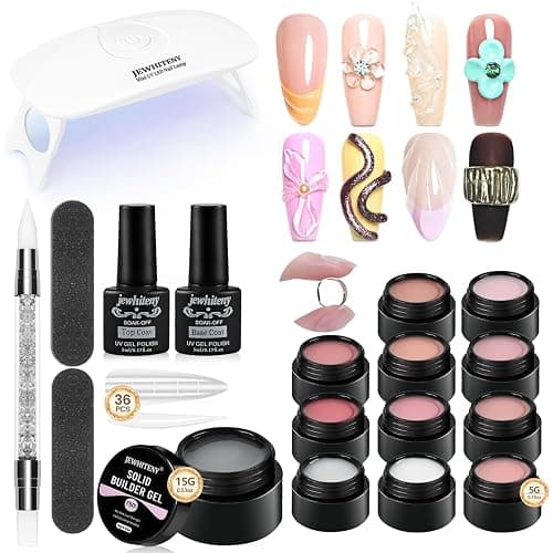 JEWHITENY 12 Colors Non-Sticky Solid Builder Gel Kit:3D Sculpting Gel with Mini U V Nail Lamp for Nail Extension,Modeling, Sculpture - Image 1