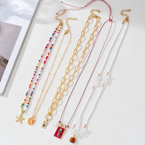 TUKVESZE Pendant Necklace Set Bohemian Style Beaded Fish Star 5 Layered Collarbone Chain, Handcraft Jewelry Accessory for Vacation Party Daily Accessories thumbnail 6