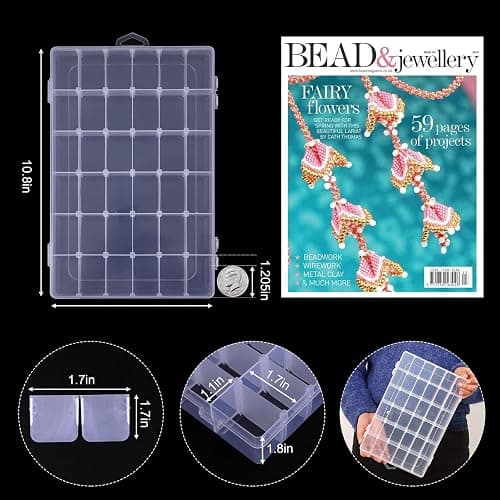 OUTUXED 4 Pack 36 Grids Plastic Bead Organizer Box with Dividers, Clear Craft Tackle Box Parts Storage Containers with Compartments for Jewelry Fishing Tackle Art DIY with 5 Sheets Label Stickers thumbnail 2