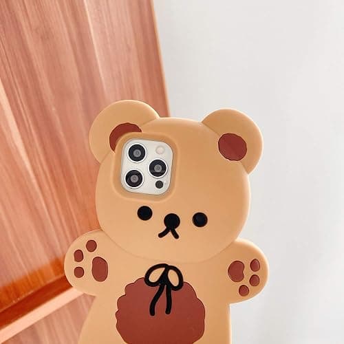 Yatchen Bear Case Compatible with iPhone 15,Kawaii Phone Cases Cute 3D Cartoon Teddy Bear with Keychain Women Girls Soft Silicone Shockproof Cover for iPhone 15 thumbnail 4