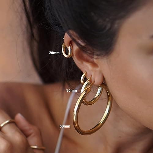 4mm Thick Gold Chunky Earrings Steling Silver Post Hoops Earrings For Women Hollow Tube Hoops Earrings Thick Gold Hoop Earrings Hypoallergenic Lightweight Gold Hoop Large Earrings 20/30/40/50/60MM thumbnail 8