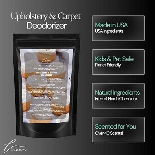 Lapew Vanilla Cream Carpet Deodorizer Powder for vacuuming | Powerful Odor Eliminator for Home | Upholstery refresher | Scented Deodorant | pet friendly thumbnail 6