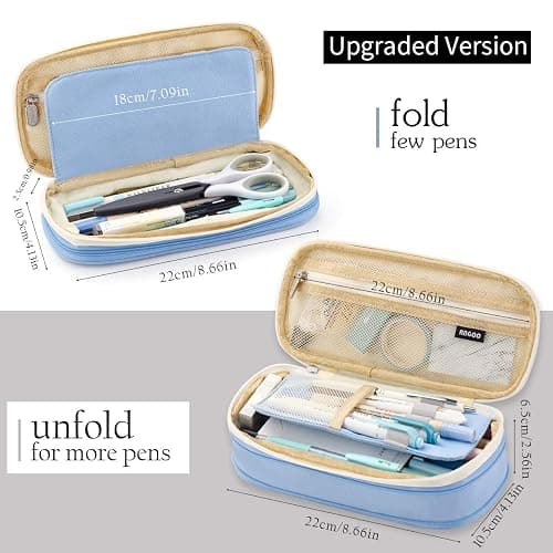 EASTHILL Big Capacity Pencil Pen Case Office College School Large Storage High Capacity Bag Pouch Holder Box Organizer Light Blue thumbnail 2