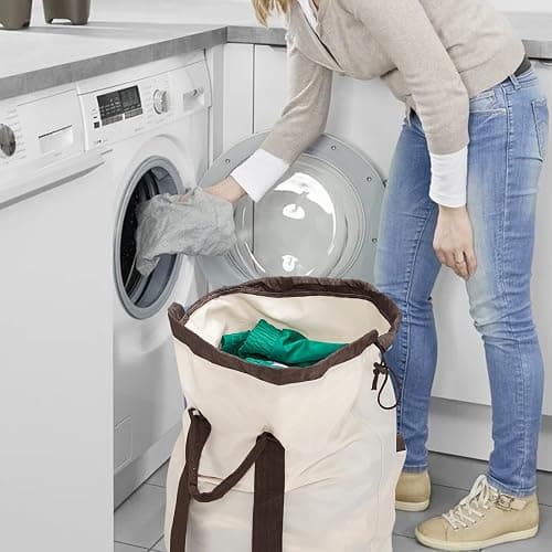 Laundry Bag Backpack with Shoulder Straps and Detergent Holder Clothes, Travel Laundry Backpack Bag Hamper for College Dorm Room Essentials (Khaki w Brown) - Khaki w Brown thumbnail 7