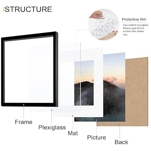 Wiscet 12x12 Picture Frame Set of 9, Gallery Wall Frame Set Display Pictures 8x8 with Mat or 12 x 12 Without Mat, Square Collage Picture Frames for Wall, Black thumbnail 4