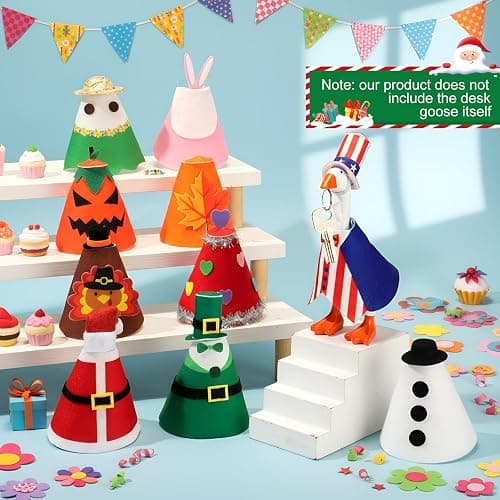 Weysat 10 Set St. Patrick's Day Mini Desk Goose Outfit Holiday Bundle Easter Mexican Spring Magnetic Geese Statue Felt Fabric Costume for 7 Inch Desktop Goose Table Decor Gifts(Rustic Style,Felt) thumbnail 2