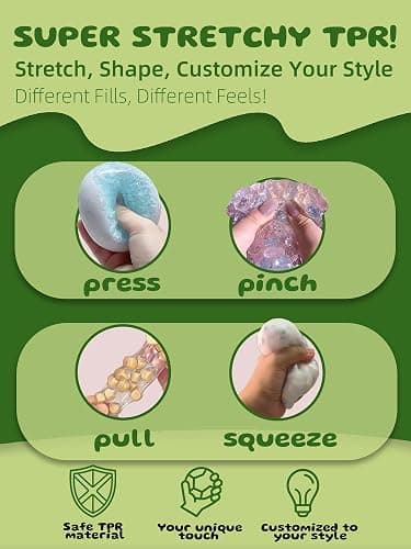 DIY Stress Ball Making Kit-Easy DIY- 16 TPR Skins, 16 Fillers, 28 oz Slime, 7 oz Clay, Create ASMR Anxiety Relief Toys, Handmade Squishy Stress Balls, Self-Care Gifts for Women, Crunchy Relaxing thumbnail 7