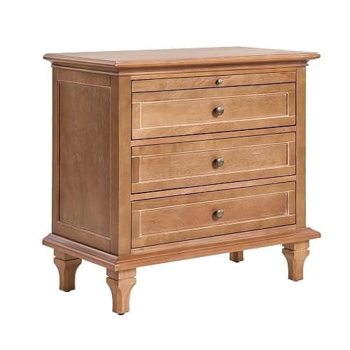 HULALA HOME Farmhouse 3 Drawer Nightstand with Tray, Drawer Organizer with Solid Wood Legs, Nightstand with Charging Station,Acorn thumbnail 6