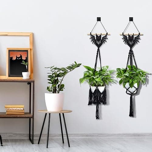 Shappy 2 Packs Jute Crochet Long Plant Hanger for 3 Inch to 12 Inch Pots, Macrame Plant Holder Rope Boho Plant Hanger with 2 S Shaped Hooks for Halloween Home Decor (Black,Bat) thumbnail 2