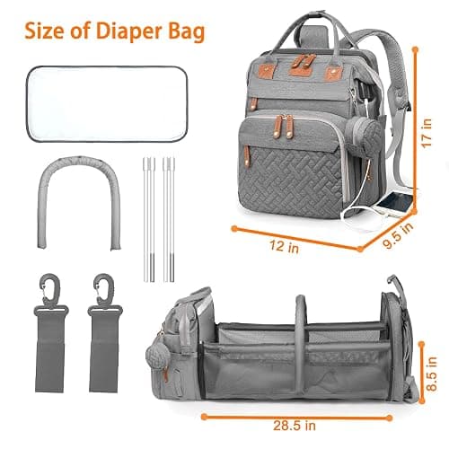 Astro alan Baby Diaper Bags with Changing Station, Waterproof Diaper Bag Backpack for Moms Dads with USB Charging Port, Baby Shower Gifts, Large Capacity diaper backpack, Grey thumbnail 2