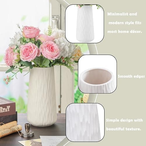 VanEnjoy 8 inch Vase for Flower, Modern Flower Vase, Cute White Ceramic Vase, Minimalist White Textured Vase for Dining Table Centerpiece Décor thumbnail 4