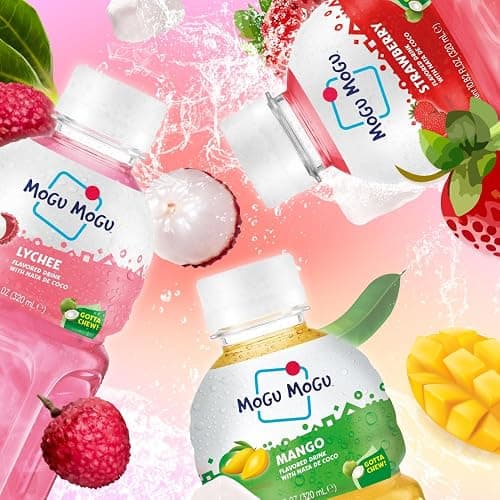 Mogu Mogu Variety Pack Juice Drink with Nata de Coco (Coconut Jelly) – Lychee, Strawberry & Mango, Chewy Fruit Beverage for Kids & Adults, 6 Pack Bottles, 10.82 fl oz Each thumbnail 4