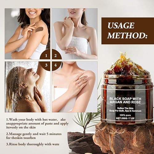 Morocco Black Soap With Argan And Rose, Morocco Black Beldi Soaps, Blacks Soap Bar Exfoliating Soaps, Moroccan BlackSoap Hammam, Moroccos Body Scrub with Exfoliating Glove (1) thumbnail 5