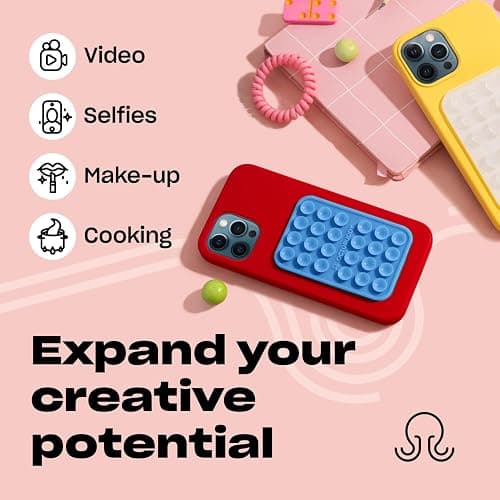 OCTOBUDDY Classic - Silicone Suction Phone Case Adhesive Mount - Hands-Free, Strong Grip Holder for Selfies & Videos - iPhone & Android Compatible - 2.25″ x 3.25″, Baby Blue Jay thumbnail 5
