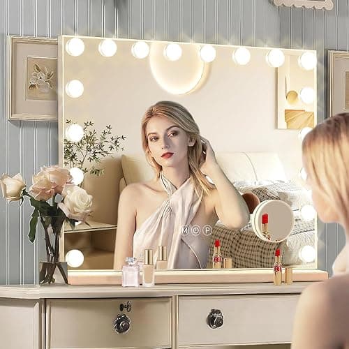 Ratsamee Hollywood Vanity Mirror with Lights, 18 Dimmable Bulbs, 3 Color Lights,Make Up Lighted Mirror, Aluminum Metal Frame, USB Charging Port（32" x 24"） thumbnail 6