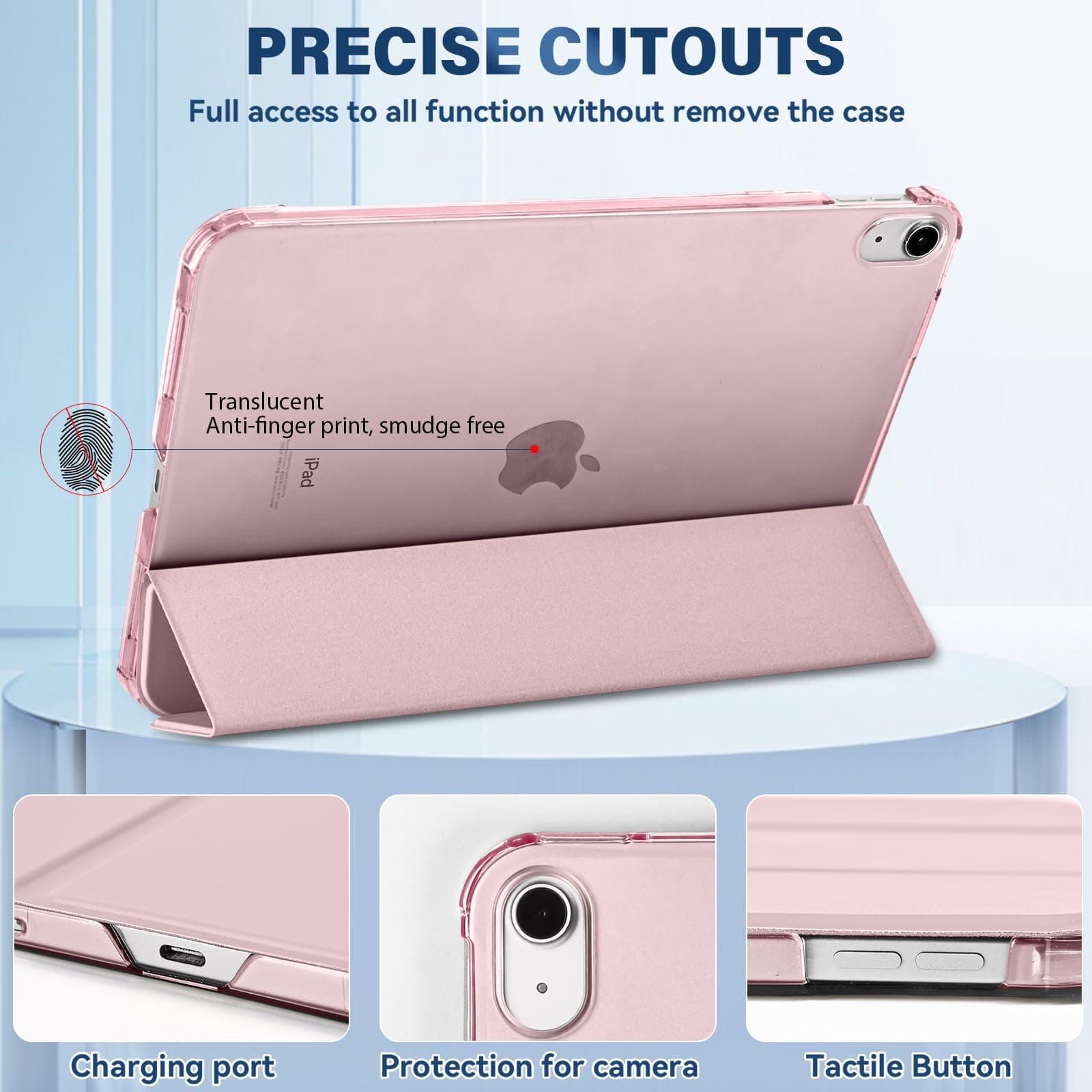 4UBonLife Case for iPad (A16) 11th/10th Generation (2025/2022), Slim Stand Hard Back Case, Clear Frosted Back Case for Apple iPad 10 11 Gen, Auto Wake/Sleep, Pink thumbnail 4