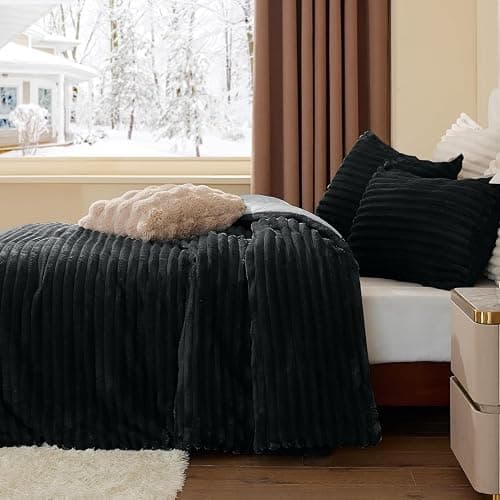 BEDELITE Fleece Queen Comforter Set -Super Soft & Warm Fluffy Black Bedding, Luxury Fuzzy Heavy Bed Set for Winter with 2 Pillow Cases thumbnail 4
