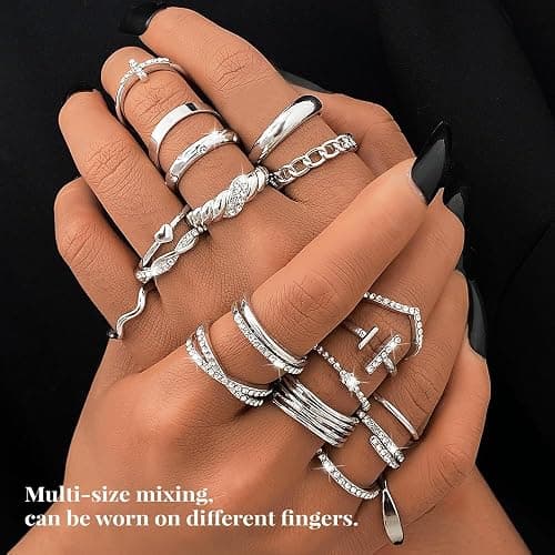 KISS WIFE Golden Silvery Black Kunckle Rings Set for Women, Dainty Simple Trendy Cute Stackable Finger Rings Pack, Perfect for Stacking Layering on Thumb and Knuckle, Mixed Size, Jewelry Gift thumbnail 6