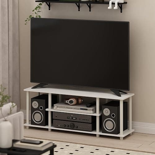 Furinno Turn-N-Tube TV Stand, 3-Tier Open Frame Rectangular Entertainment Center with Storage Shelf, TV Console for TV up to 50 Inch, Toolless Assembly, for Living Room, Bedroom, White thumbnail 2