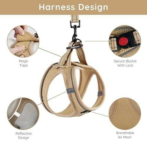 BELLA & PAL Step in Vest Harness for Small and Medium Dogs, No Pull Small Dog Harness with Leash Set, Comfortable Air Mesh Dog Vest Harness with Reflective Strip (Khaki, M) thumbnail 2