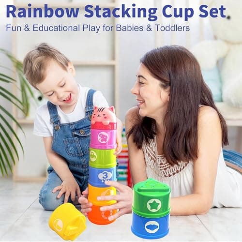 WEEJOYGAM Baby Stacking Cups, Sorting Stacking Toys for Toddlers 1-3 Nesting Stackable Block with Number Montessori Toys for 1 Year Old Educational Sand Bath Birthday Gift for 6 9 12 18 Month Boy Girl thumbnail 5