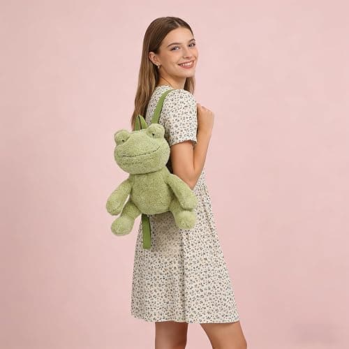 Bycobecy Cute Frog Stuffed Animals Backpack for Women, Kawaii Frog Plush Backpack Fluffy Bag Novelty Purse with adjustable Strap (Green) thumbnail 3