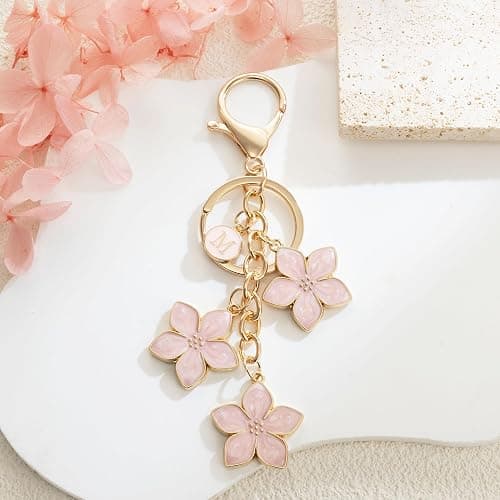 XGALBLA White/Pink/Black Big Cute Flower Initial Letter Keychain for Women, Flower Bag Charms Enameled Keychain Handbag Purse thumbnail 5