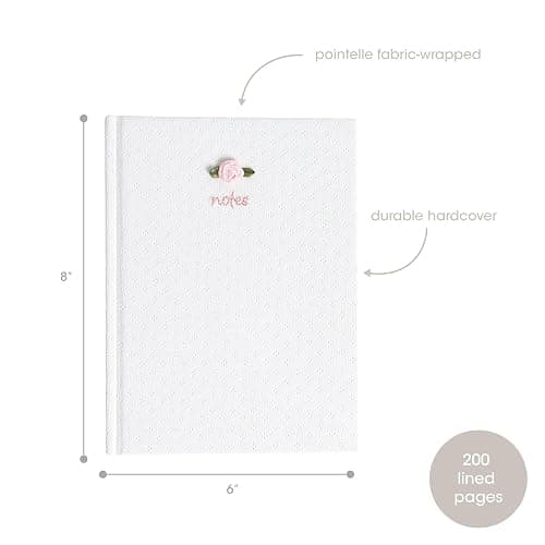 Pearhead Fabric Hardcover Journal Notebook 6x8 – Pointelle Embroidered College-Ruled Writing Journal with 200 Lined Pages, Pink thumbnail 3