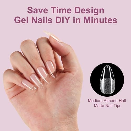 Misssix Medium Almond Gel Nail Tips Kit, 216Pcs Pre Etched Clear Fake Nails, Full Cover False Nail 9-in-1 Gel Glue and Portable Mini U V Nail Lamp for Women 12 Sizes thumbnail 3