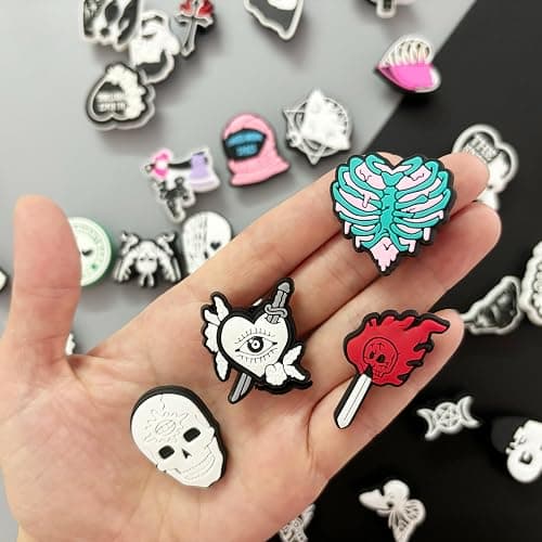 Ziigole Gothic Shoe Charms for Adult, 45Pcs Black Goth Shoe Decoration Charms for Clog Sandals, DIY Horro Emo Shoe Charms Accessories for Halloween Party Favor thumbnail 5