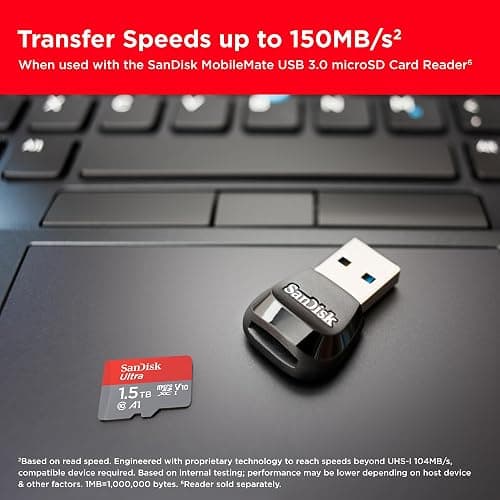 SanDisk 1.5TB Ultra microSDXC UHS-I Memory Card with Adapter - Up to 150MB/s, C10, U1, Full HD, A1, MicroSD Card - SDSQUAC-1T50-GN6MA [New Version] thumbnail 3