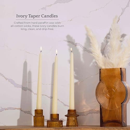Bask 10-inch Taper Candles - Unscented and Dripless - Burns for 8 Hours - Home Decor for Dinner Table, Kitchen, and Bedroom - Perfect for a Romantic Date or Anniversary - 12-Pack - Ivory thumbnail 5