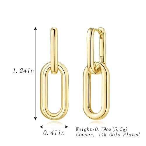 Sylph 18K Gold Plated Paperclip Earrings For Women Trendy Chain Link Earrings Gold Statement Square Hoop Earrings Rectangle Drop Dangle Earrings Jewelry Gifts For Wedding thumbnail 5