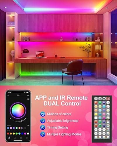 Nexillumi LED Strip Lights 10M, Bluetooth RGB Light Strips with Remote & App, Colour Changing Tape Lights, Music Sync Dimmable Lighting for Bedroom, Living Room, Kitchen, Ceiling & Party Decor thumbnail 3